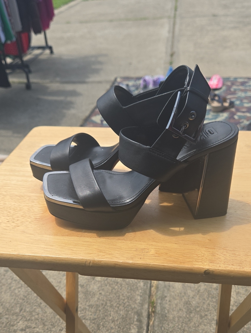 DKNY Black Platform Block Heel Sandals